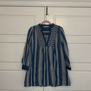 ZARA blue and white embroidered mini dress